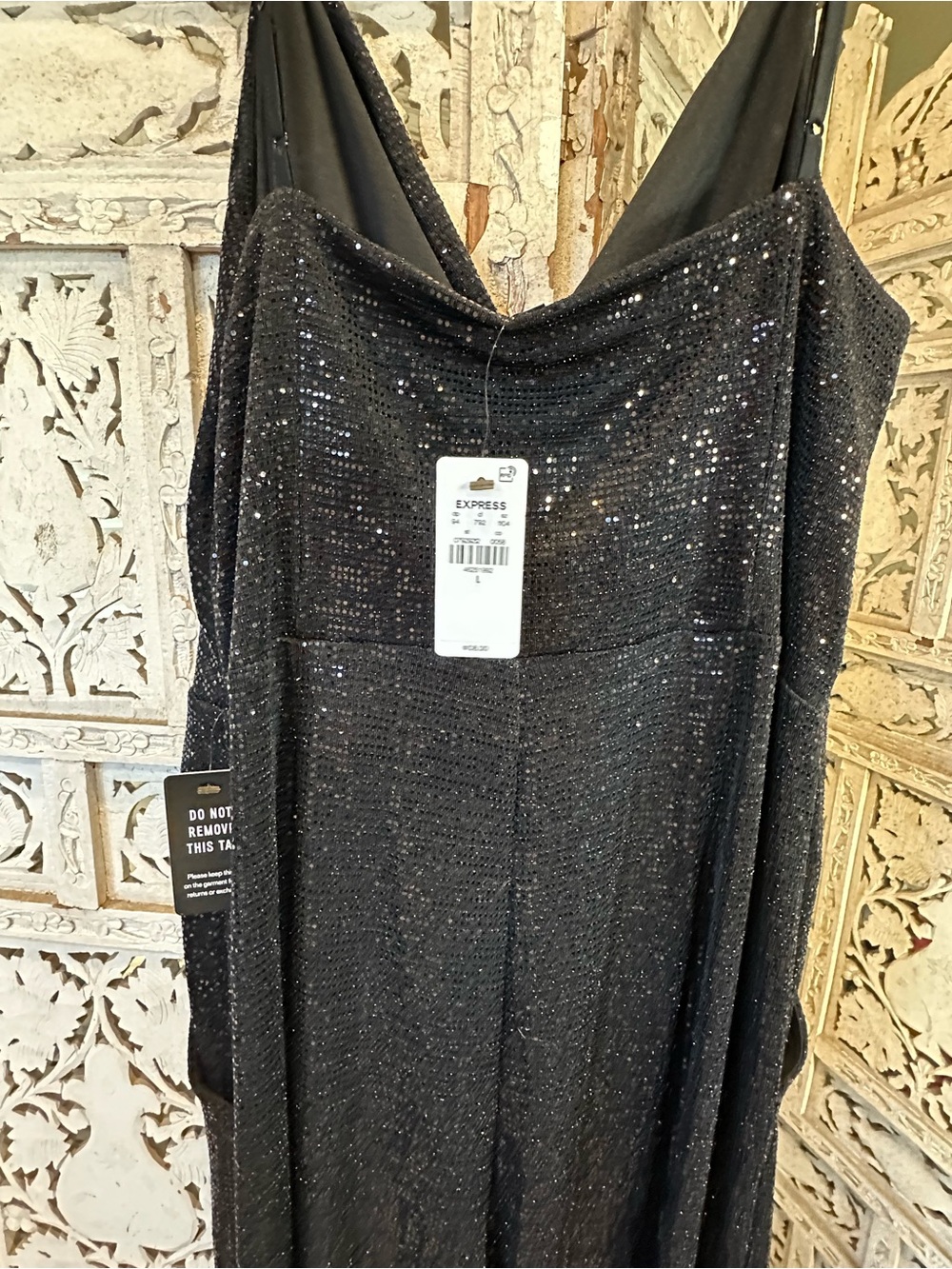 Express Black Sequin V-Neck Jumpsuit - Picture 5 of 6